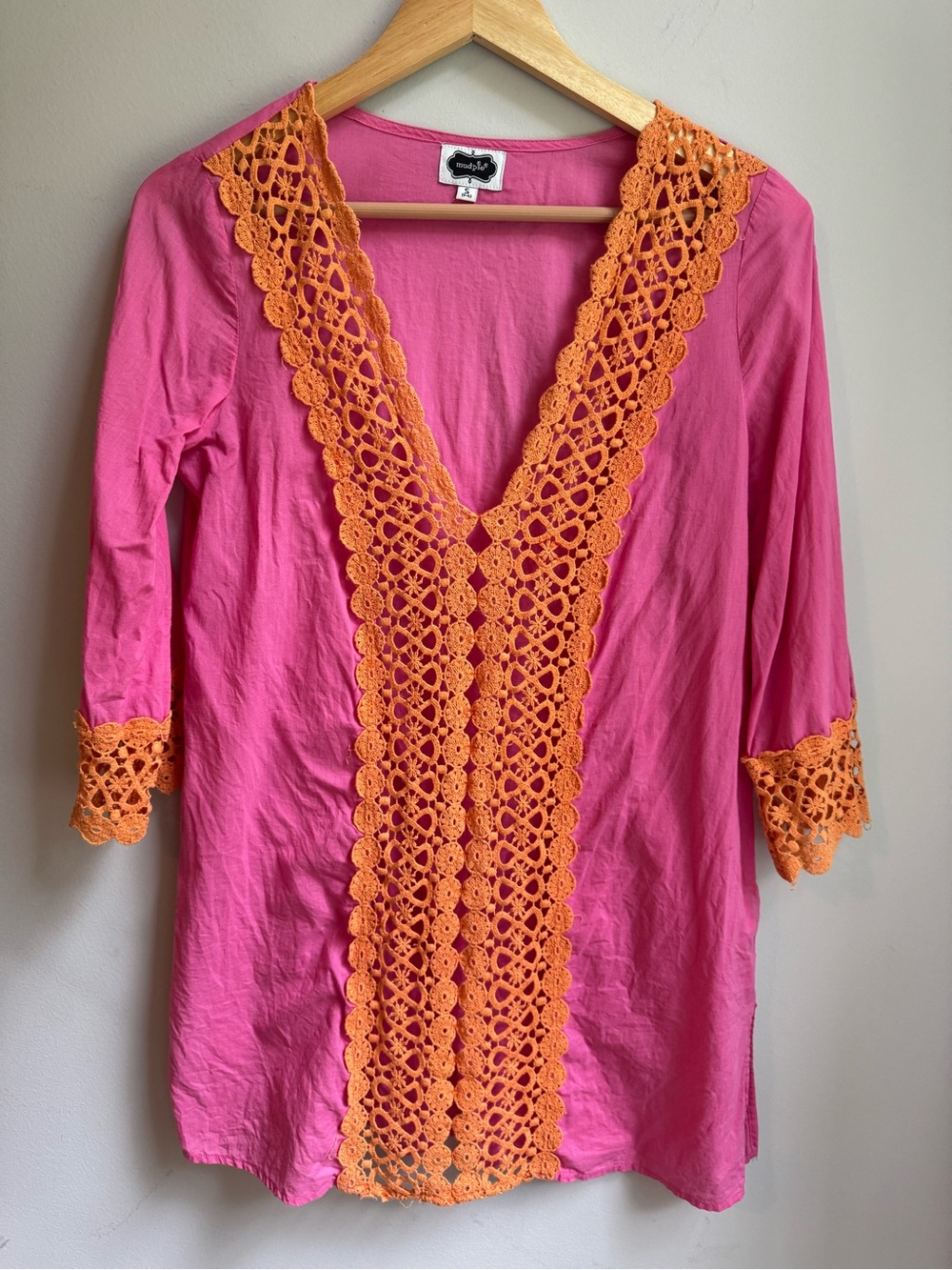 Mud Pie Hot Pink Tunic with Orange Trim
